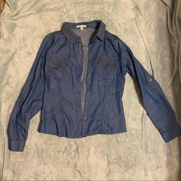 Roommates Tops - Blinged denim shirt